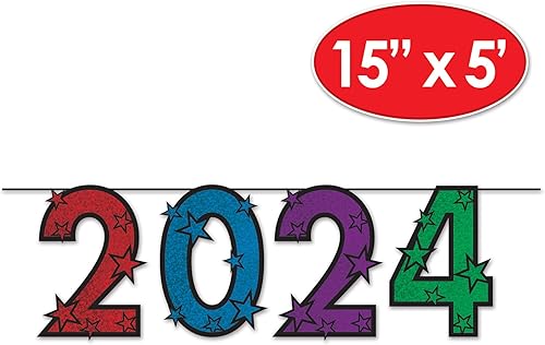 Miniatura 2 de Beistle Cartel de Nochevieja con purpurina de 15 x 5 pies para decoraciones de fiesta de graduación 2024, fabricado en Estados Unidos desde 1900,