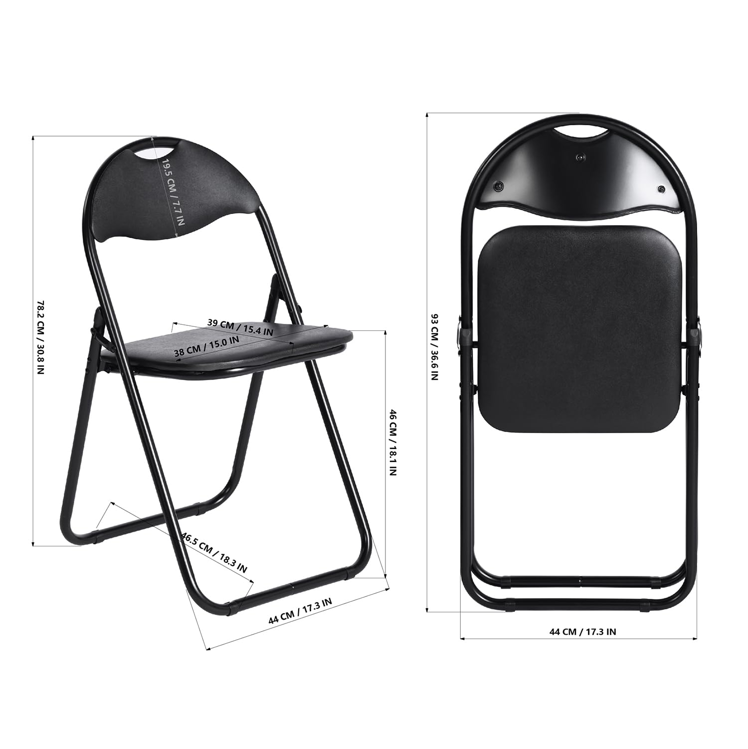 EGGREE Lot de 6 Chaises Pliantes Siège en PVC Souple Noir avec Cadre Métallique et Design de Poignée, Chaises de Camping Portables avec Capacité de Charge 120kg Idéales pour Intérieur/Extérieur