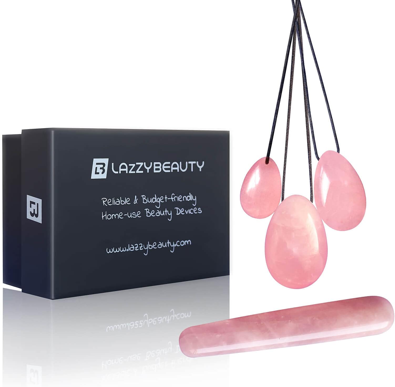 Yoni Eggs Set 4Pcs, Included Drilled Rose Quartz Healing Crystal Kegal Egg with Unwaxed String and Massage Wand, Massage Jade Stone for Women to Strengthen Pelvic Floor Muscles Tightening Healing