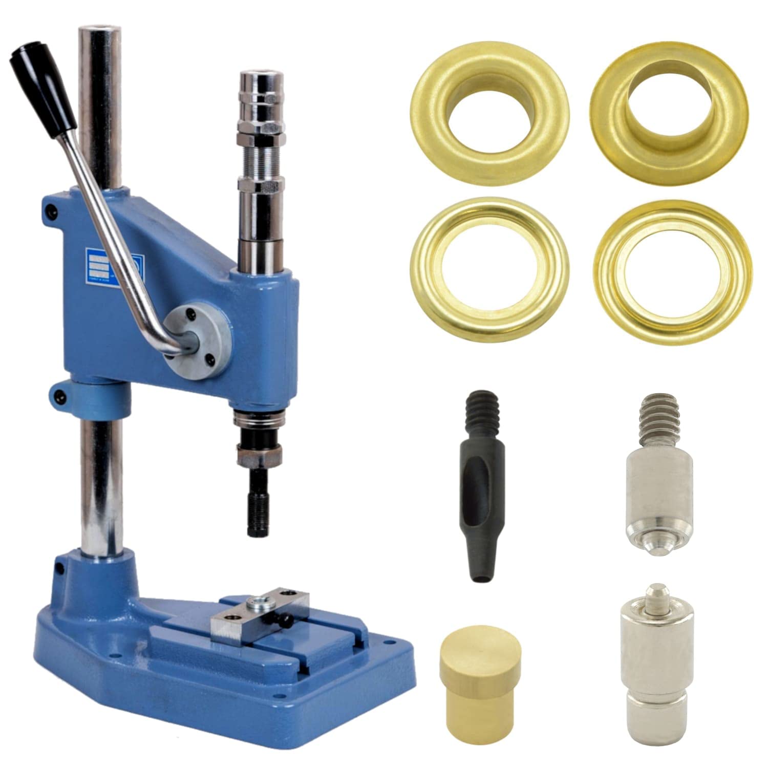 Zestaw prasy do oczek z zaciskiem sprężynowym, narzędziem do oczek i 50 sztuk oczek 3 mm, złote, mosiądz, prasa ręczna, nierdzewne metalowe oczka | DIY | do tkanin, butów, plandek,