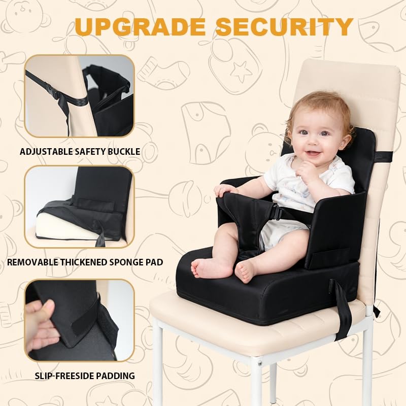 Booster Seat for Dining Table for Toddler Kid Baby, Adjustable Kids Breathable Booster Seat for Kitchen with Backrest and Adjustable Straps, Sage (Black)