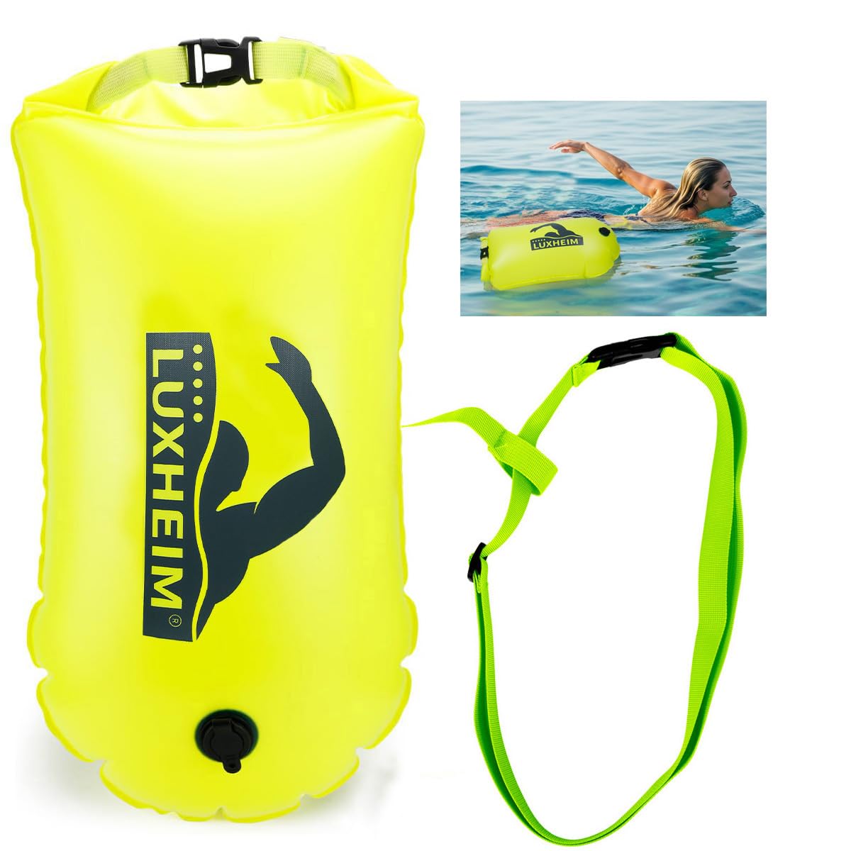 28L Galleggianti da traino per nuoto in acque libere Galleggiante da nuoto altamente visibile Dry Bag Impermeabile Galleggiante da traino gonfiabile in PVC per triathlon
