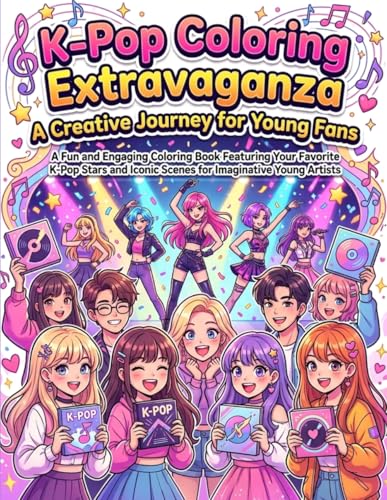 K-Pop Coloring Extravaganza: A Creative Journey for Young Fans: Explore Idols, Concerts & Fashion in a Fun Activity Book for Kids & Tweens Description