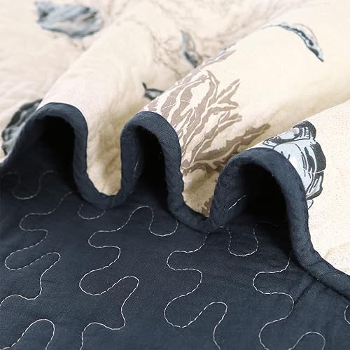 Miniatura 5 de Juego de ropa de cama 3piezas cobertor acolchonado tamaño Queen de algodón Azul y blanco