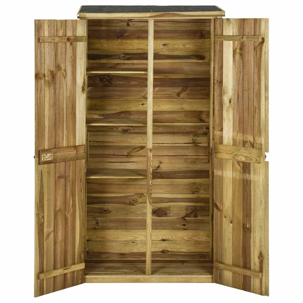 Domek na narzędzia ogrodowe z drewna sosnowego 85 x 48 x 177 cm, szopa zewnętrzna z 3 półkami i 1 dużym schowkiem na narzędzia i sprzęt ogrodniczy, wodoodporny dach