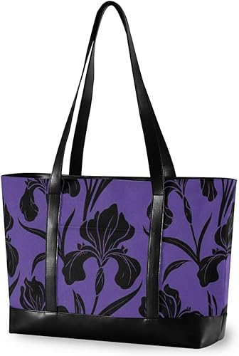 Indigo Black Flower Bolso de mano de moda para portátil con cremallera para la universidad con bolsa de almuerzo ejecutivo para mujer