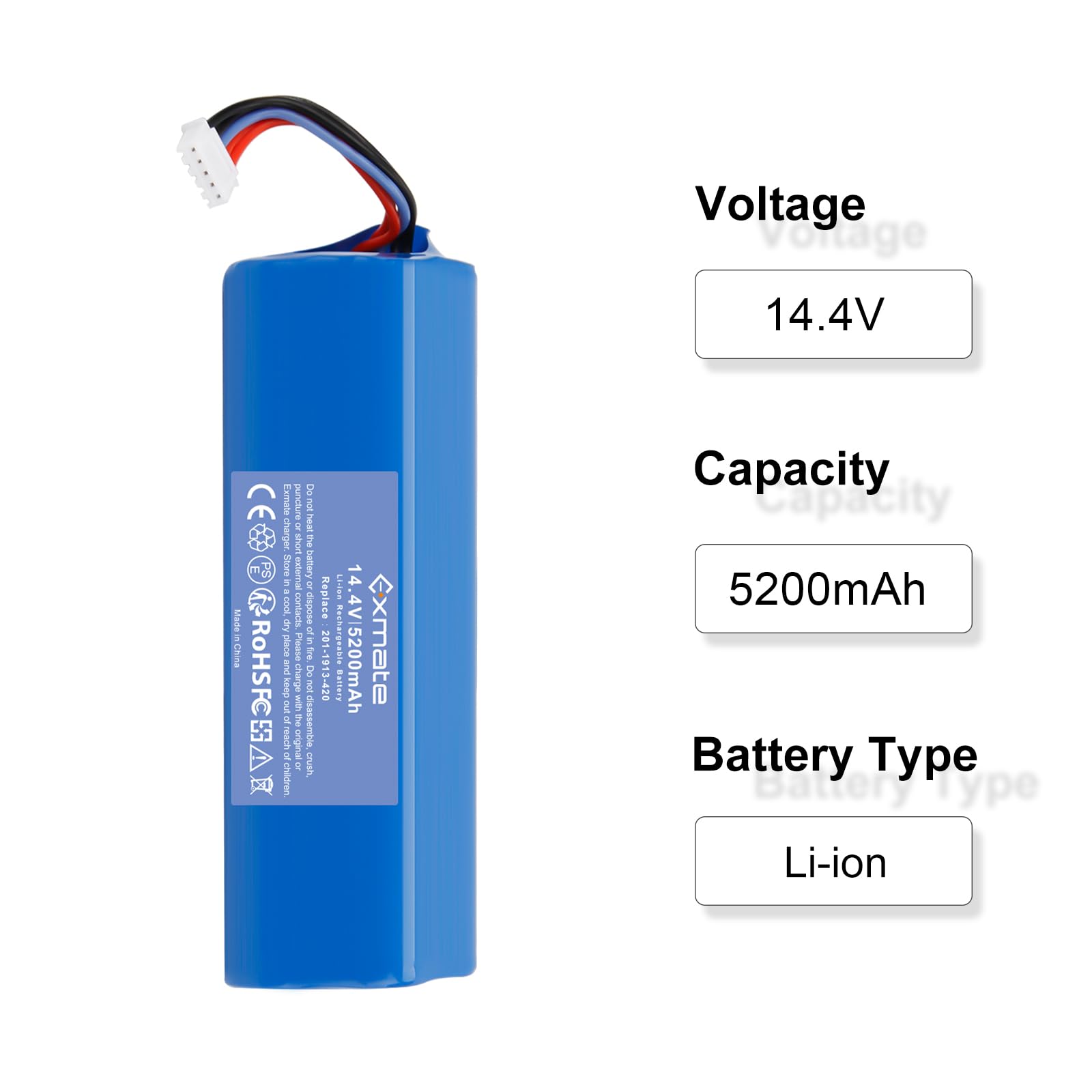 Exmate Akumulator litowo-jonowy 14,4 V 5200 mAh, zamiennik do Ecovacs Deebot Ozmo 950 DX9G, Deebot Ozmo 920, Deebot T8, T8+, Ecovacs Deebot N8, N8+, N8 Pro, N8 Pro+, N5, Home Cleaner robot domowy