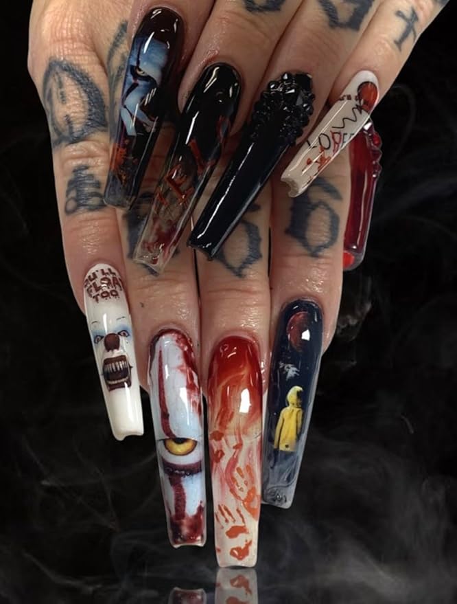 Scary Movie Halloween Nail Decals Gothic Nail Wraps Friday 13 Jason Freddy Harley Joker Ghost Face Tiffanty Bride Chucky Nigh Before Christmas Day of The Dead Sugar Skull Decals Nail Art kit (N7)