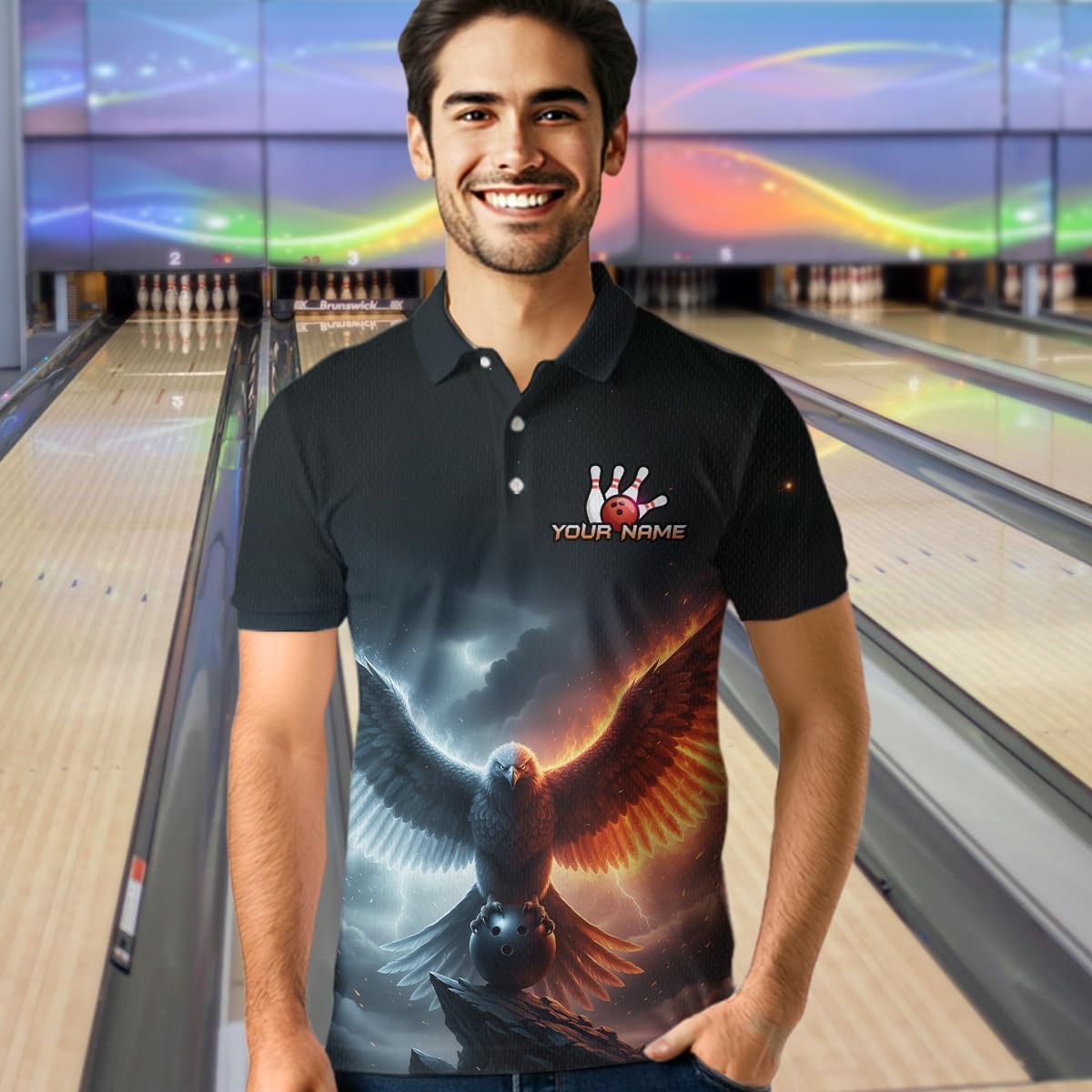 Eagle Bowling Shirts for Team Men Women Custom Bowling Jersey League Bowling Polo and 1/4 Zip Bowling Shirt for Couples