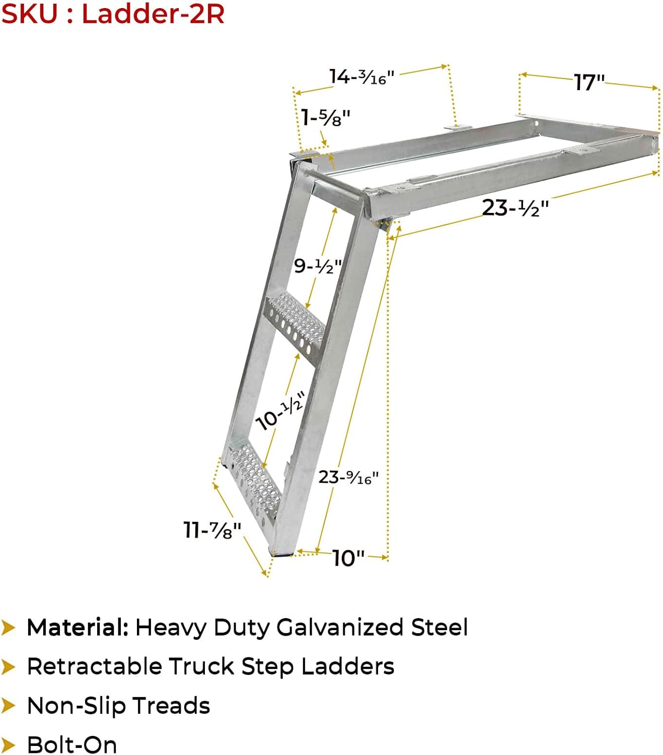 Mytee Products 2 Rung Pull-Out Trailer Step Ladder Folding Truck Step Galvanized Steel Heavy Duty for Use with Trucks, Trailers and RV's