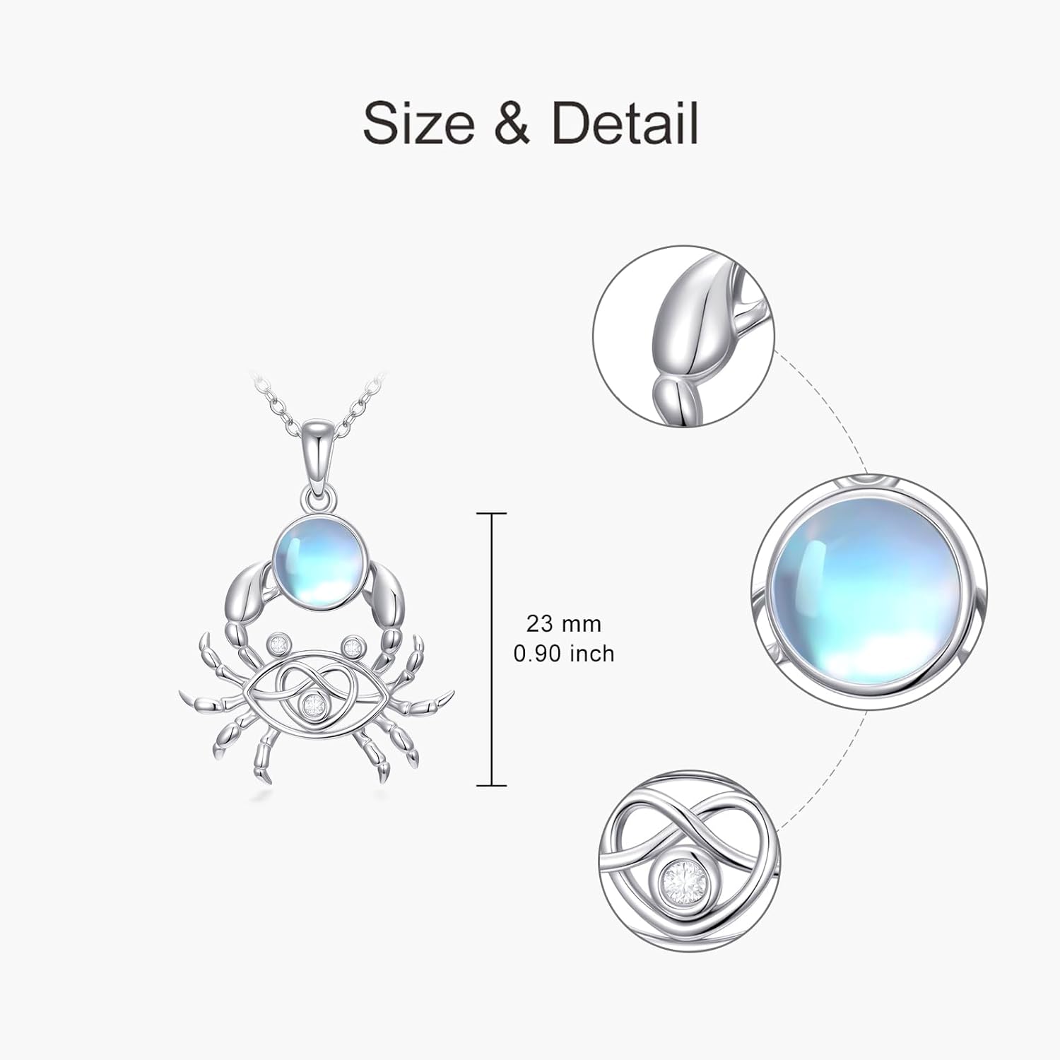 925 Sterling Silver Ocean Animals Moonstone Necklace, Dolphin/Crab/Fish/Sea Horse Pendant Necklace for Women, Moonstone Jewelry Gift for Mother Wife Lover, Birthday Anniversary - Image 6