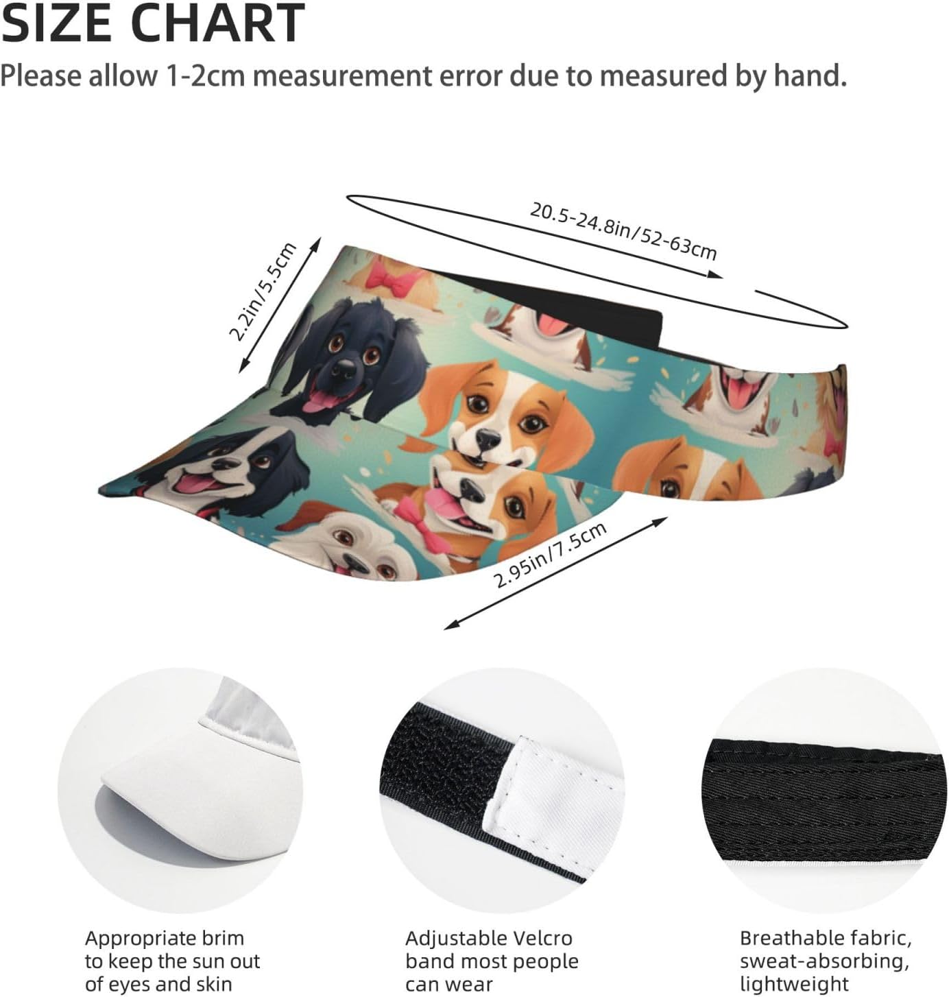 Cartoon Dog Sports Sun Visor for Men Women Adjustable Empty Top Baseball Cap Outdoor Golf Running Sun Caps Black