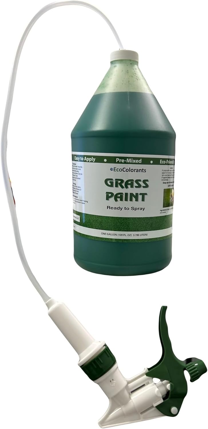 Pre-Mixed and Ready-To Use Grass Paint One Gallon Comes With Sprayer: No Mixing, Ready to Spray Product, Time to get Your Grass Looking Green Again, Revive Your Lawn! Get rid of Dog Spots, Renew Shrubs