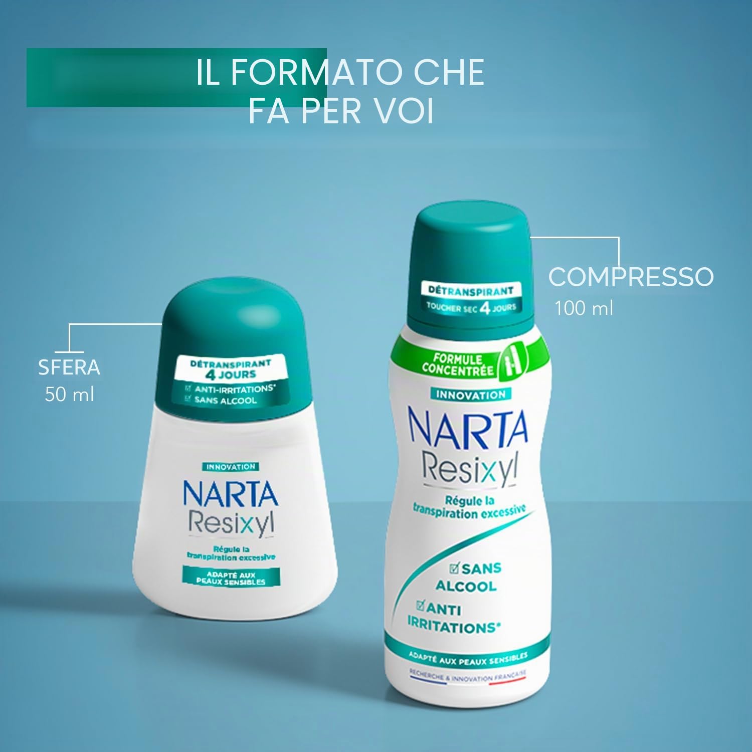 NARTA - Resixyl - Deodorante spray compresso da donna - Deodorante tattile secco 4 giorni - Sudorazione eccessiva - Anti-irritazioni* - 0% alcool** - Pelle sensibile - Anti traccia bianca - 100 ml -