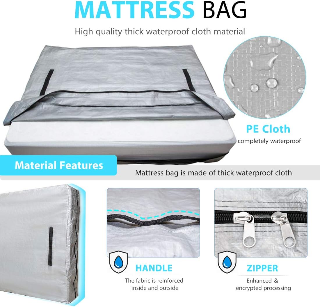 VIVOHOME Full Size Waterproof Mattress Bag, Reusable Mattress Cover with 8 Reinforced Handles and 2 Heavy Duty Zippers for Moving and Storage, 77x57x16 inch
