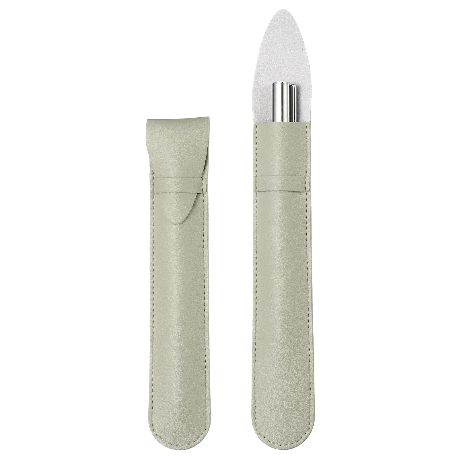 PATIKIL 2Pcs Leather Pen Pouch Sleeve, Leather Fountain Pen Holder Case Protective Cover for Storing Ball Points Pencils Fountain Office Business Gifts, Beige Gray