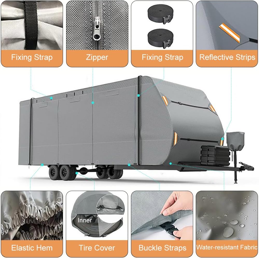 RV Cover for Keystone RV CO Coleman 13B 2025-2026, 420D Travel Trailer Cover, Waterproof Camper Cover for Outdoor Storage with Adjustable Straps