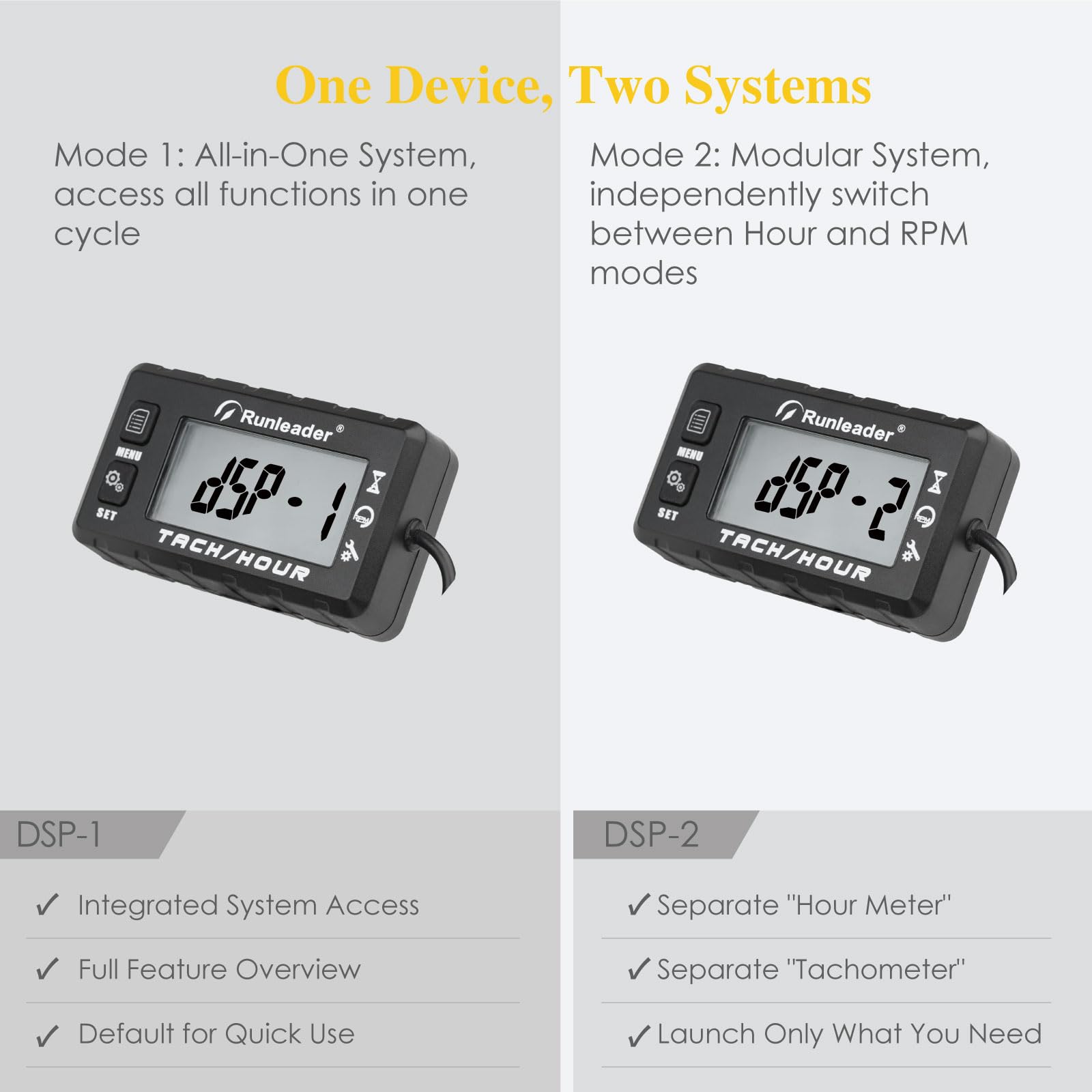 Cuentahoras digital para motos, ATV y barcos. Resistente al agua IP67, batería reemplazable, alerta RPM y recordatorio de mantenimiento. Universal para motores de 2 y 4 tiempos.