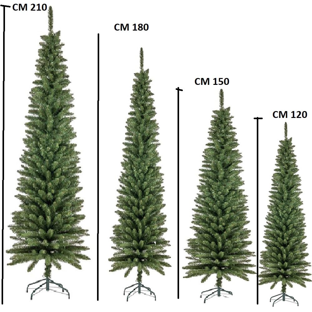 Albero di natale slim verde alto stretto da cm 120 a 210 folto pieno salvaspazio ignifugo apertura ad ombrello Diverse Misure (CM 180)