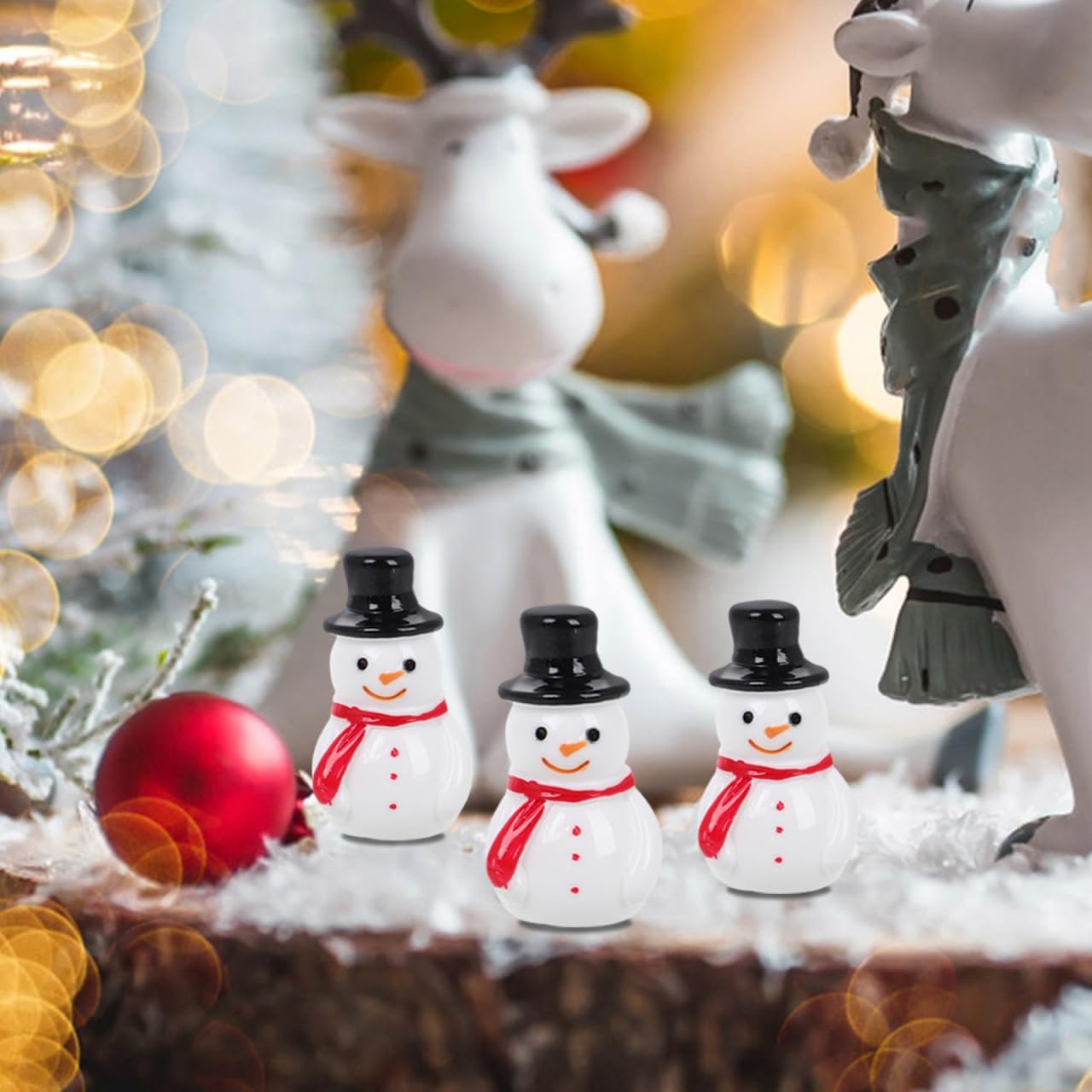 Kisangel Mini Snowman 30 Pcs Resin Christmas Mini Figurines Tiny Snowman Ornaments for DIY Fairy Garden Micro Landscape Holiday Decor Black