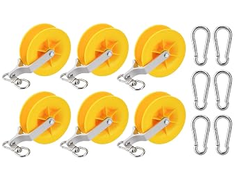 6 Pack Cable Pulley Set, Cable Installation Pulley with Carabiner, Holds up to 20 CAT5 & 6, Wire Pulling Tools for Low Voltage Electrical, Network, Coax Cables