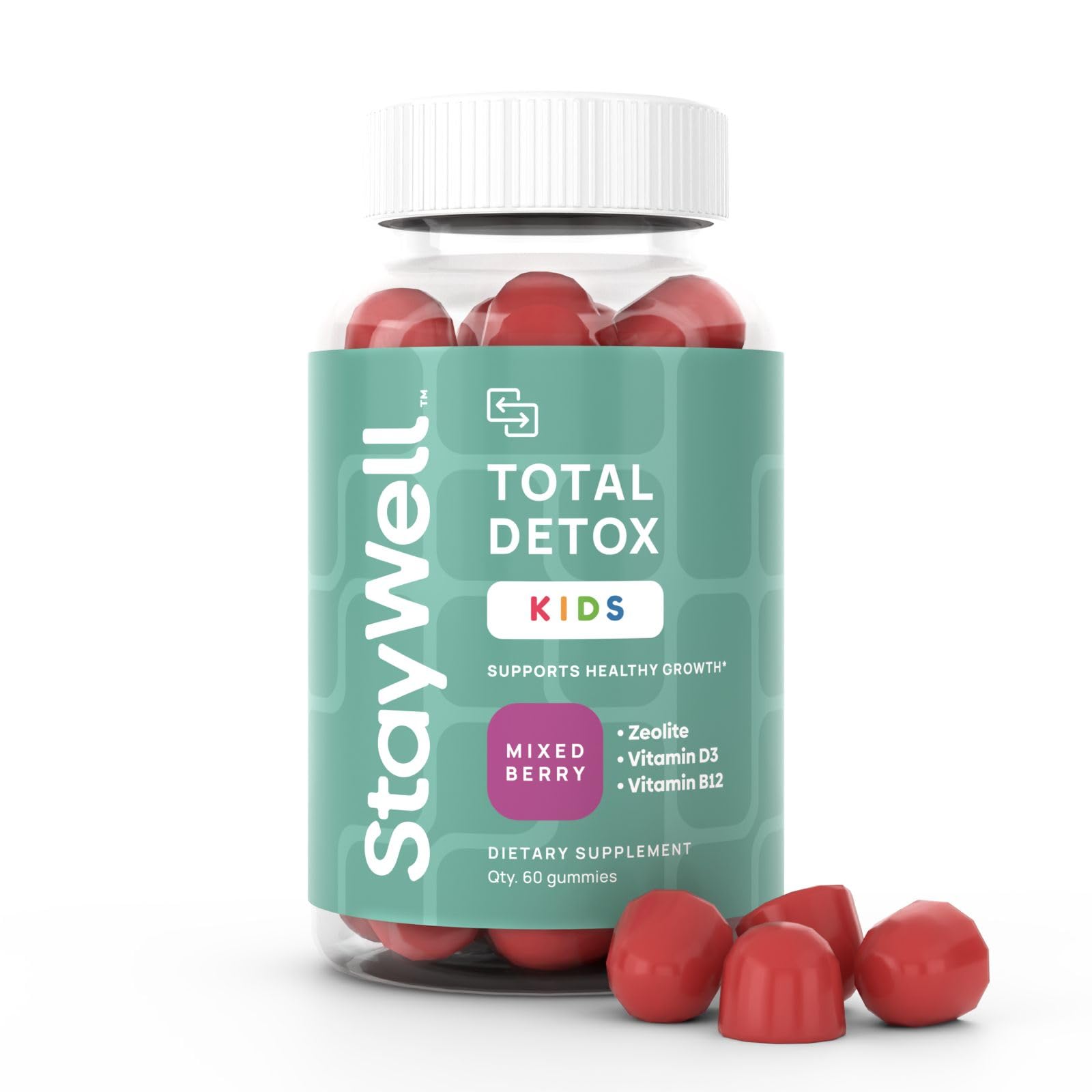 Natural Zeolite Heavy Metal Detox Kids, Chewable Gummy, Micronized Zeolite, Total Body Metal Cleanse, Toxin Cleanse, Non-GMO, 60 Mixed Berry Gummies