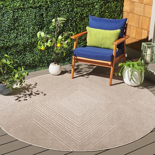 SAFAVIEH Stella Collection Area Rug - 6'7" Round, Beige & Beige, Geometric Design, Ideal for High Traffic Areas in Living Room, Bedroom, Dining (STA112E)