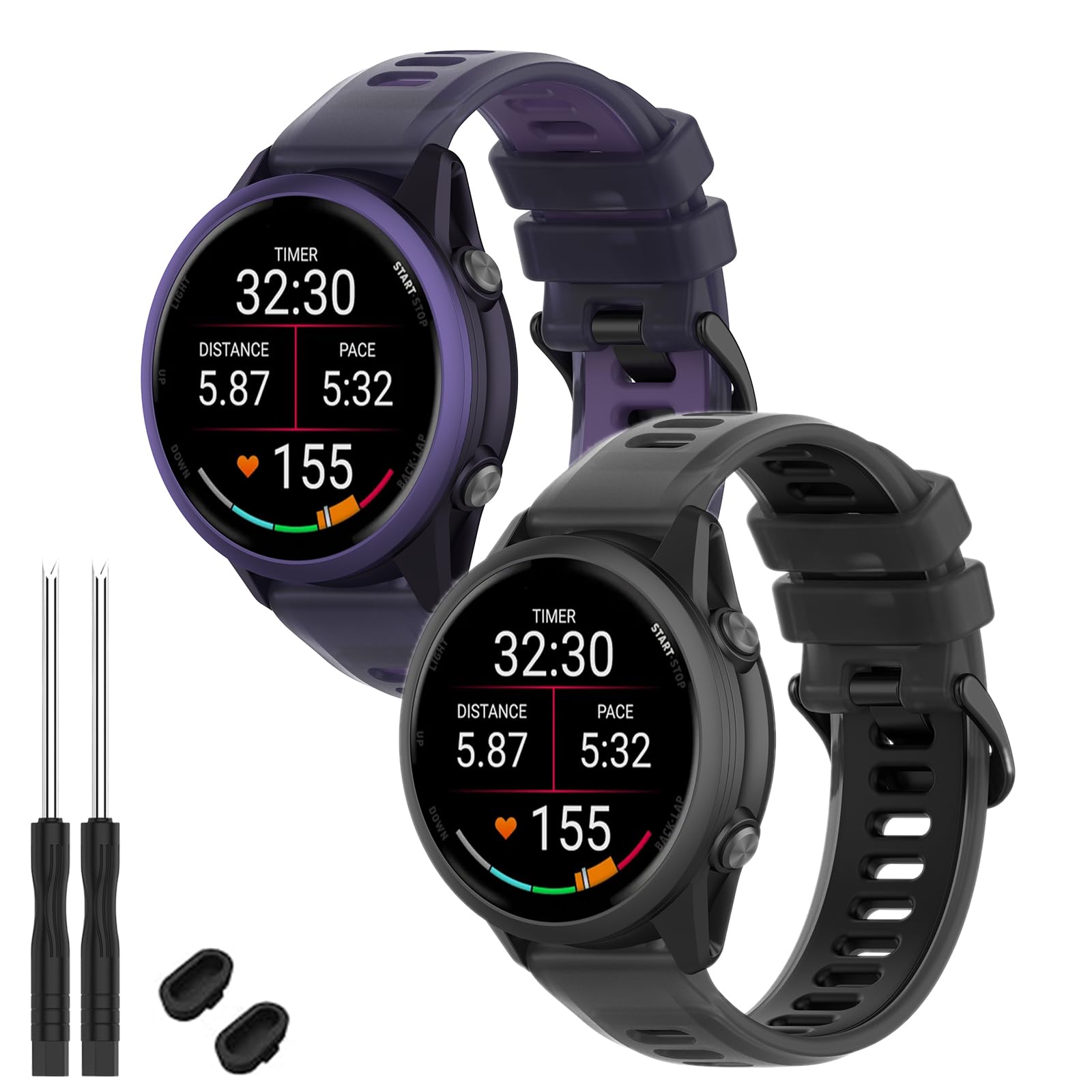 Photo 1 of TopPerfekt Watch Band Compatible with Garmin Forerunner 570 47mm, Soft Silicone Replacement Strap Wristband Fit for Venu 4 45mm/Venu 3/F265 Smartwatch for Women Men 2 Pcs Purple/Black