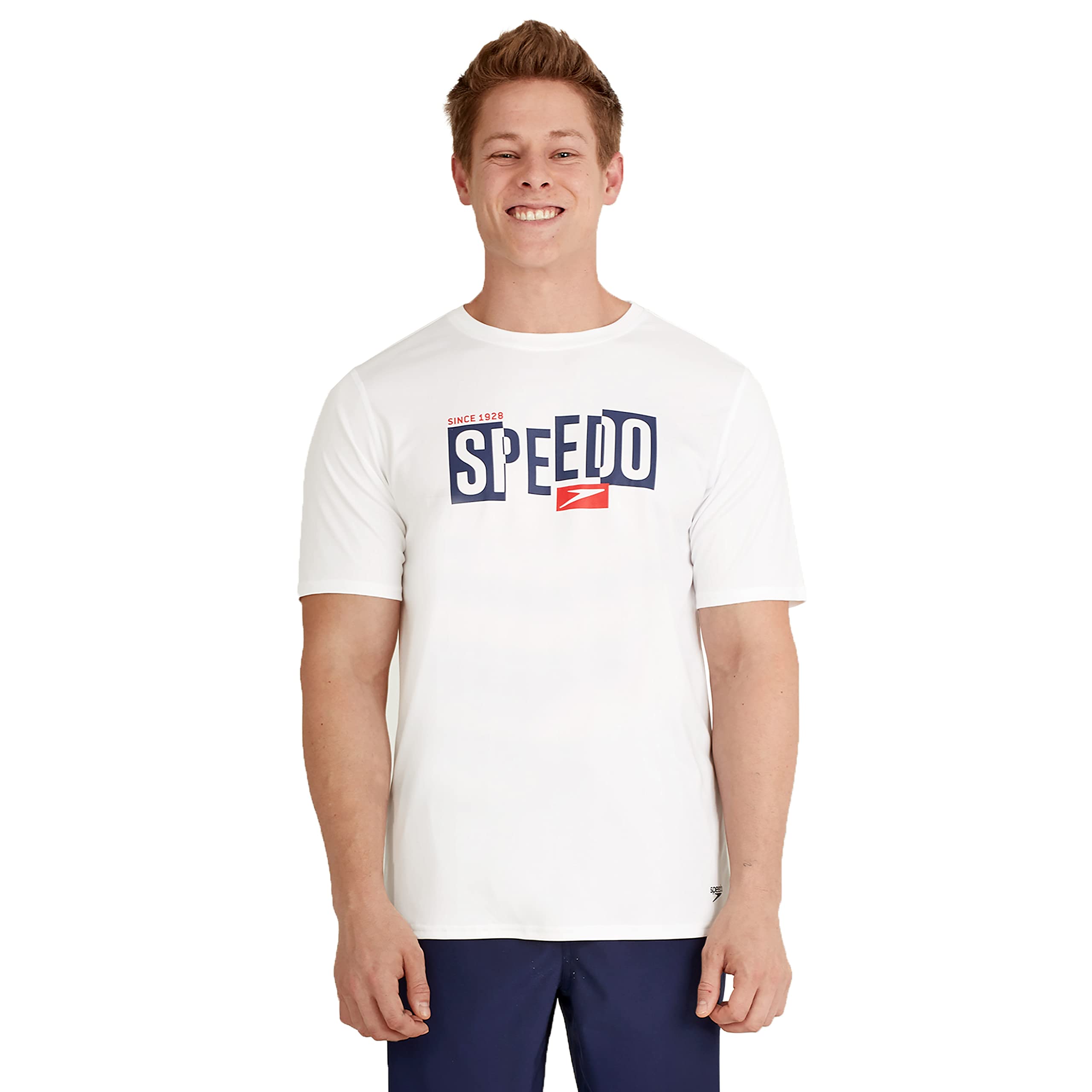 Speedo Camiseta de Natación UV de Manga Corta con Gráfico Camisa de protección de Sarpullido Hombre (Pack de 1)