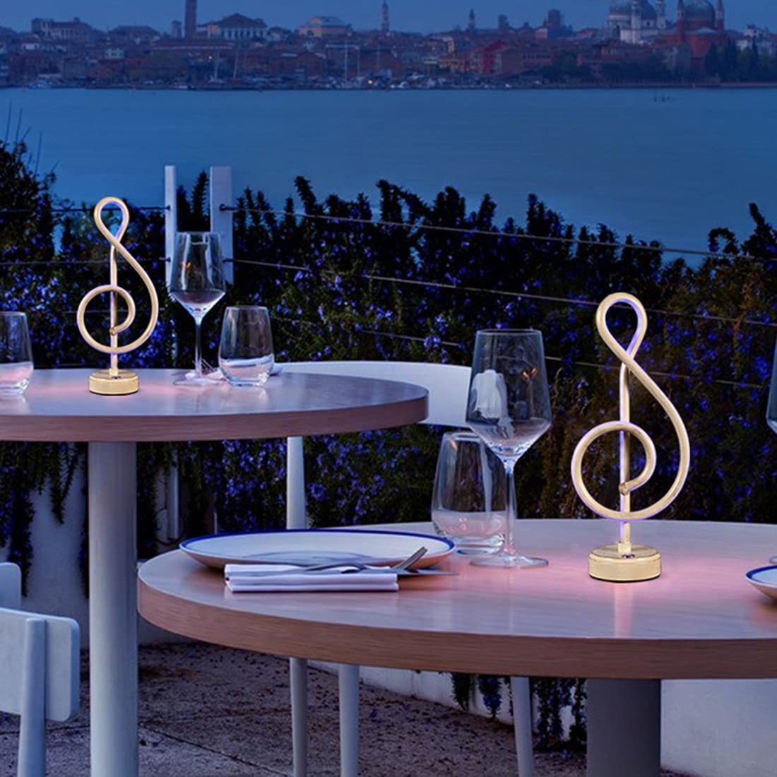 Lampada da tavolo a LED ricaricabile senza fili Design portatile con note musicaliLuce notturna portatile Lampade da comodino in metallo e alluminio per hotel Soggiorno Camera da letto Ristorante