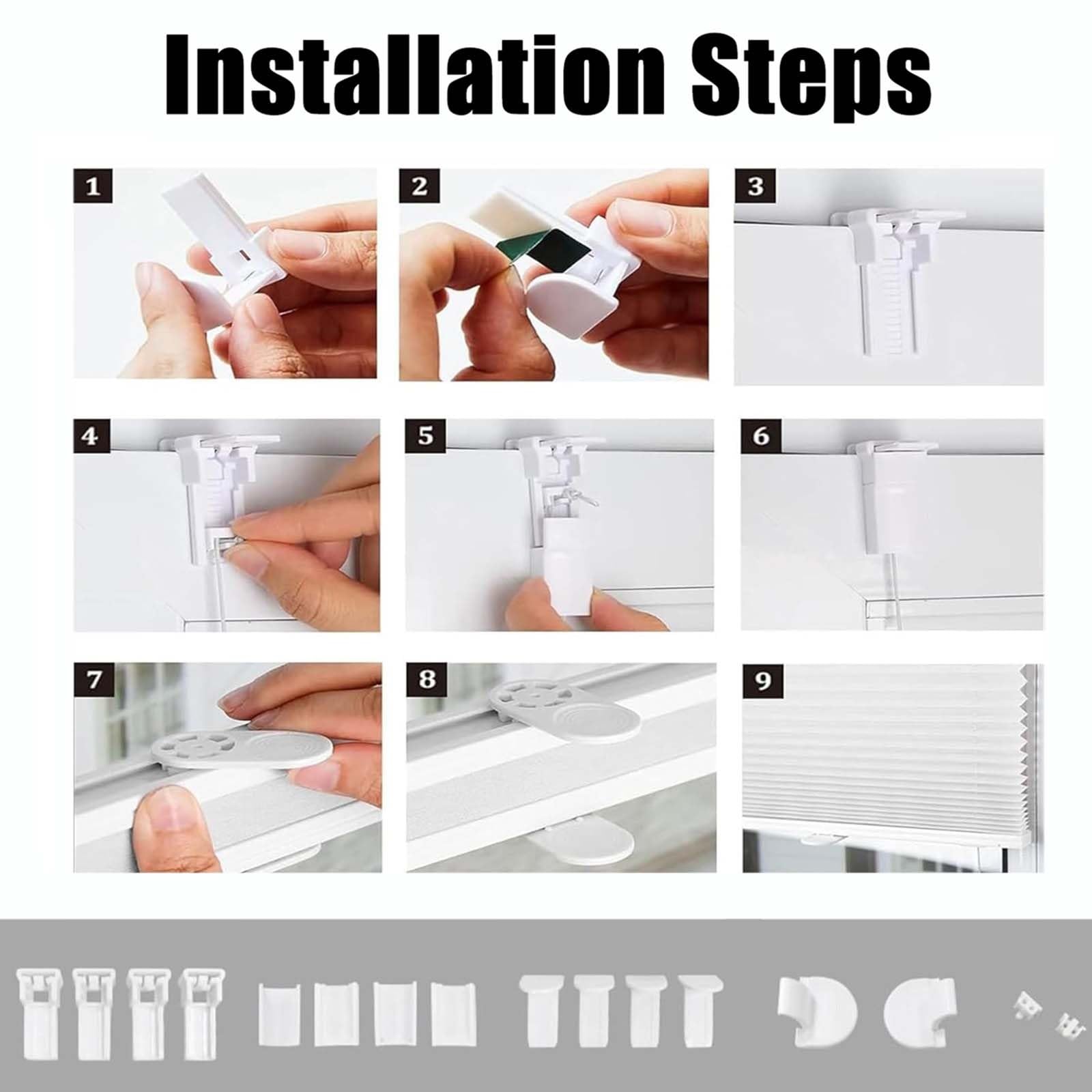 Tende Plissettate 56 x 175 cm Montaggio a Clip, Protezione Solare e Privacy, Kit di Montaggio Incluso Tenda Avvolgibile Plissettata Oscurante Senza Fori per Cucina, Bagno, Bianco