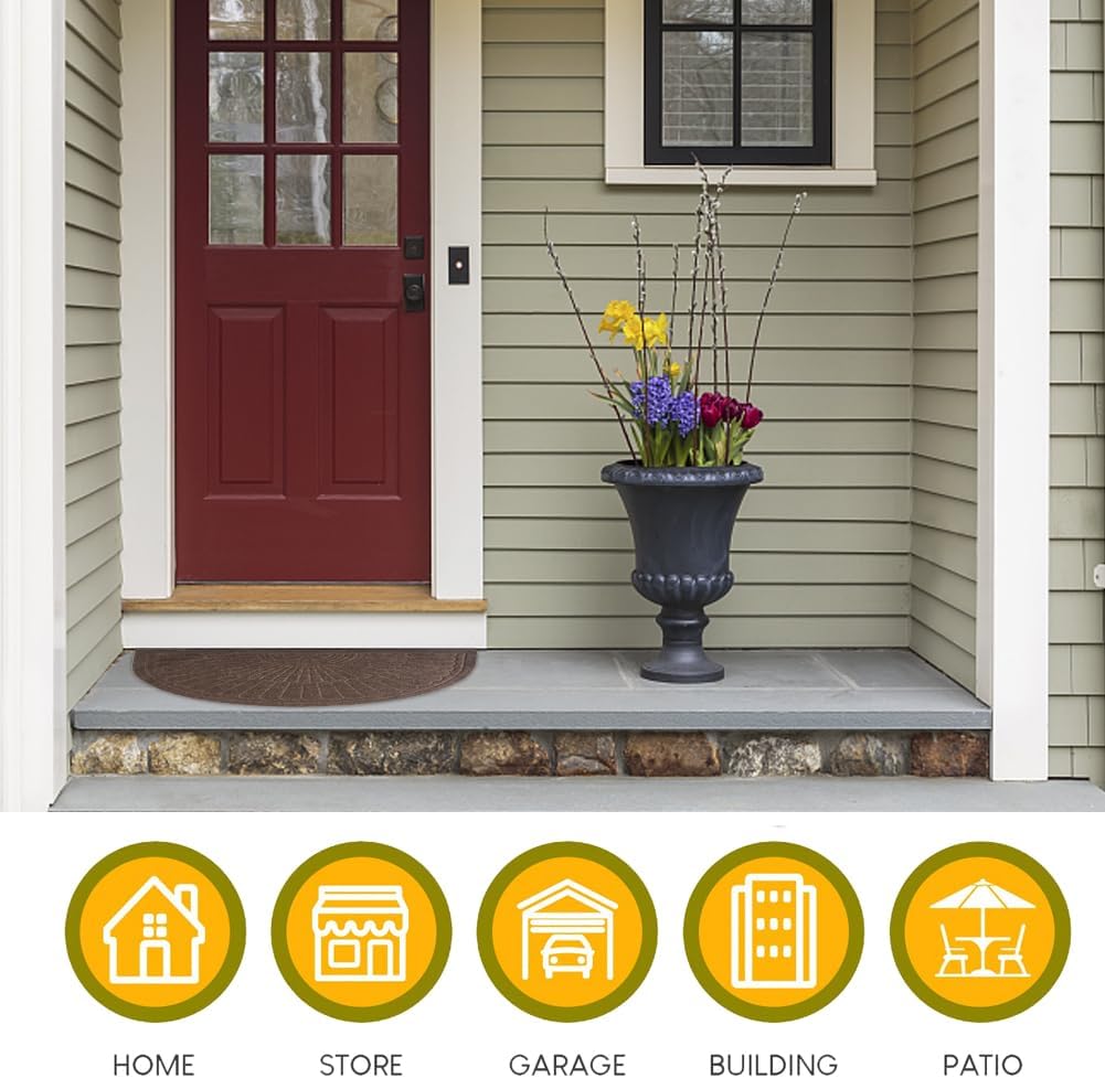 Half Circle Door Mat Indoor Front Entryway Doormat, Non-Slip Washable Entrance Rug with Rubber Backing, Indoor Outdoor Low Profile Floor Welcome Mats for Patio Porch Entryway (2, Coffee)