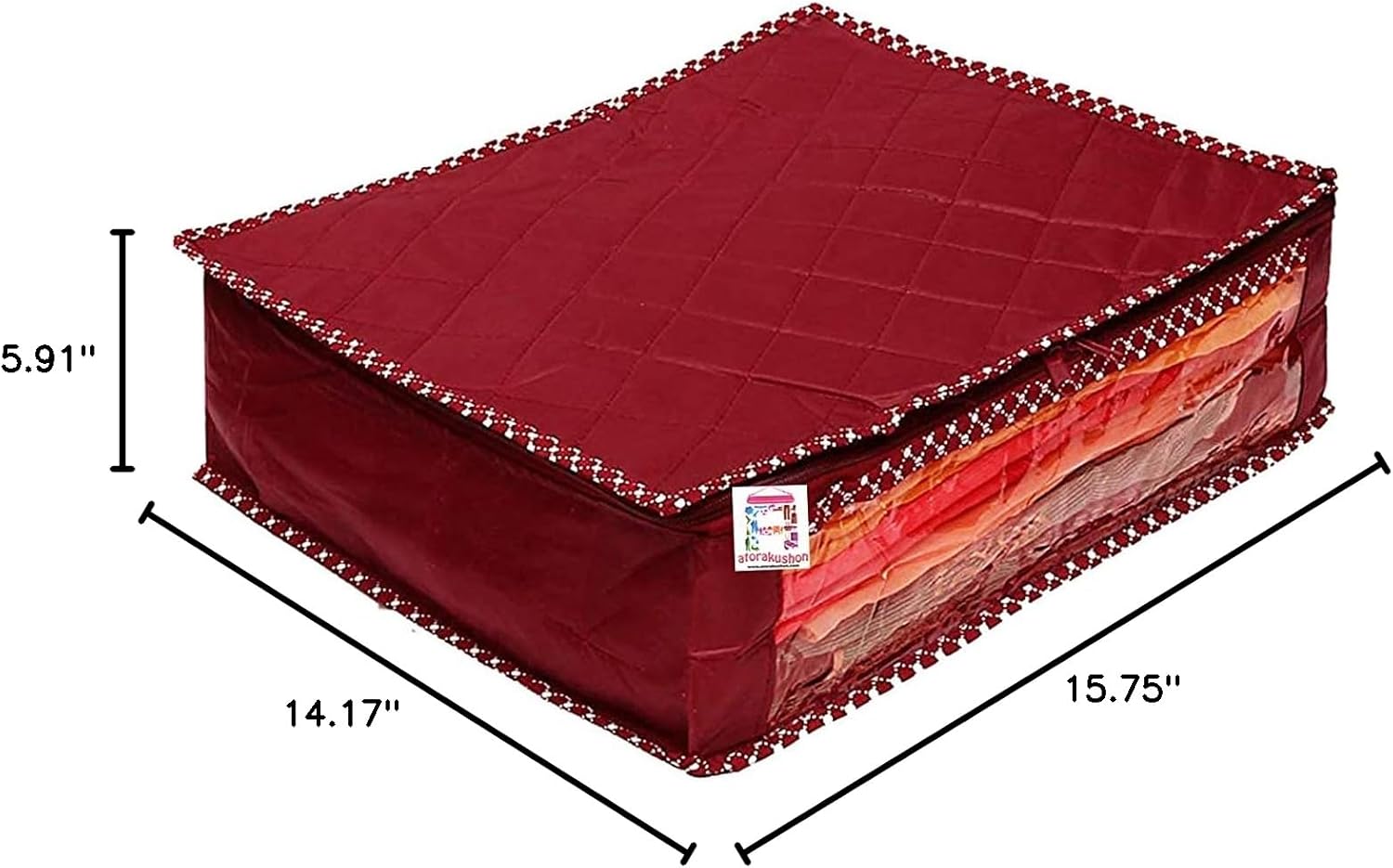 atorakushon Fabric Foldable Saree Covers Garments Clothes Storage Bag Wardrobe Organizers With Double Zip Lock For Lehenga Suit Dress Accessories 4 Pieces Maroon