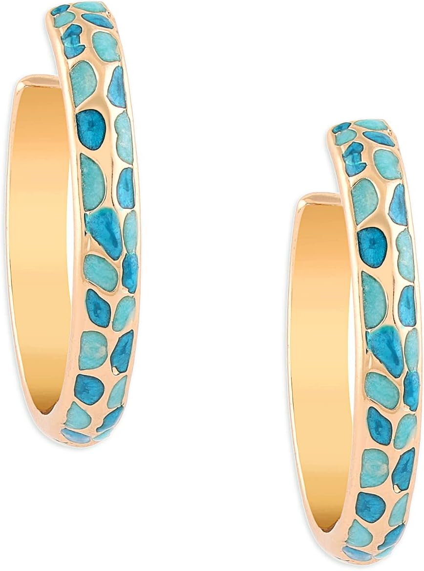 Turquoise Blue Enamelled Contemporary Semi Hoop Earring For Women-ZPFK14470