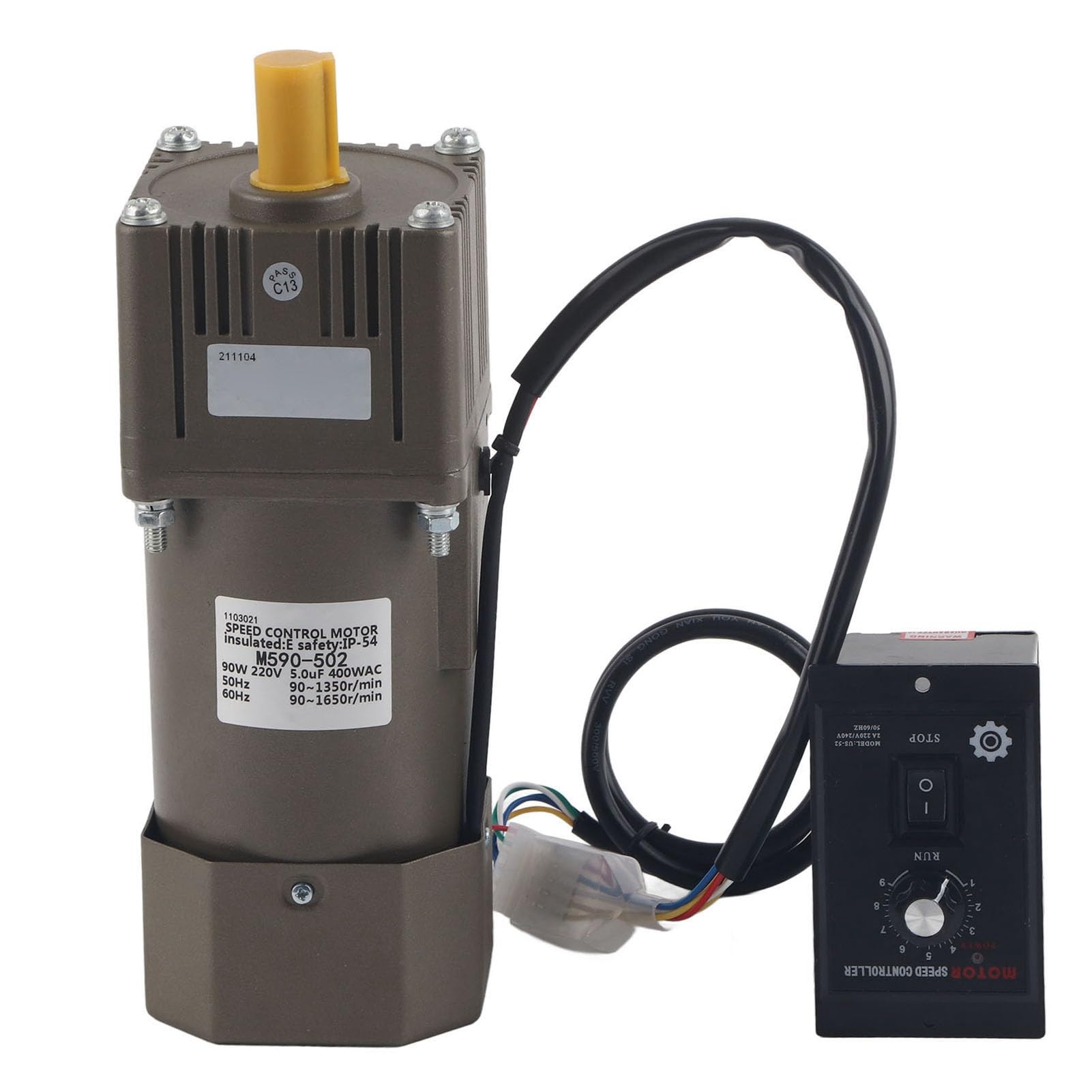 AC 220V 90W Motor mit einstellbarer Drehzahl Stufenlos regelbarer Frequenzumrichtermotor mit Getrieberegler und Halterung (50K)