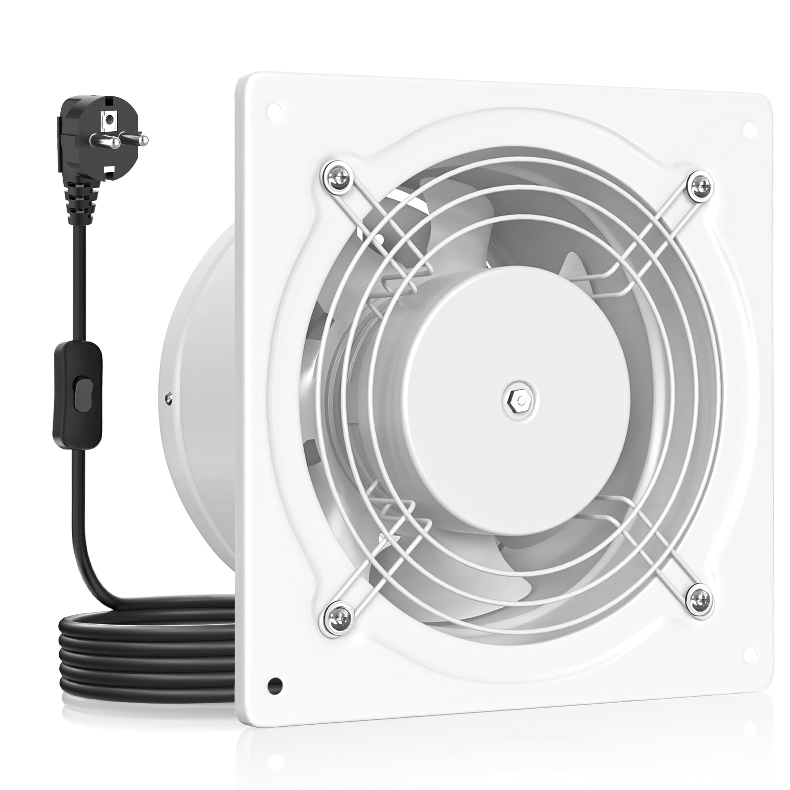 HG Power Extractor de aire 150mm - Extractor Baño Silencioso con Clapeta Antirretorno, Regulador de Velocidad, Enchufe, Extractor Industrial para Cocina Garaje Sótano Oficina, B-Blanco