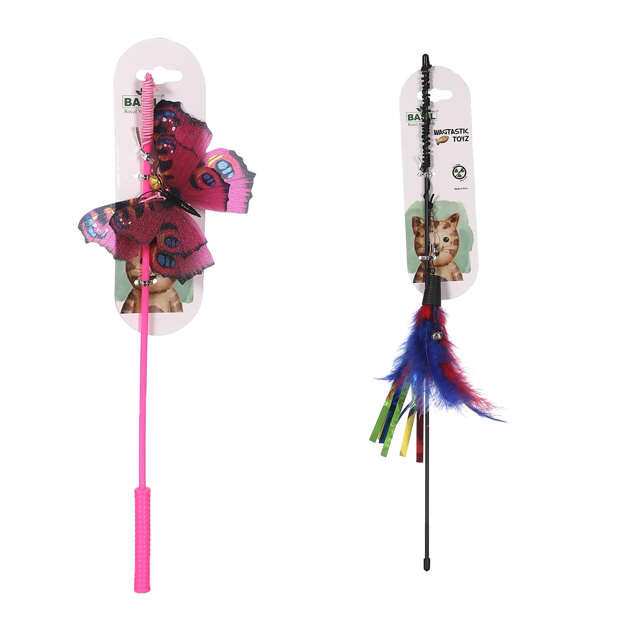 BASIL Cat Teaser Stick with Feather and Bell + Teasing Stick with Butterfly and Bell Toys for Pets Animal (B09WYBD4LD) Amazon Price History, Amazon Price Tracker