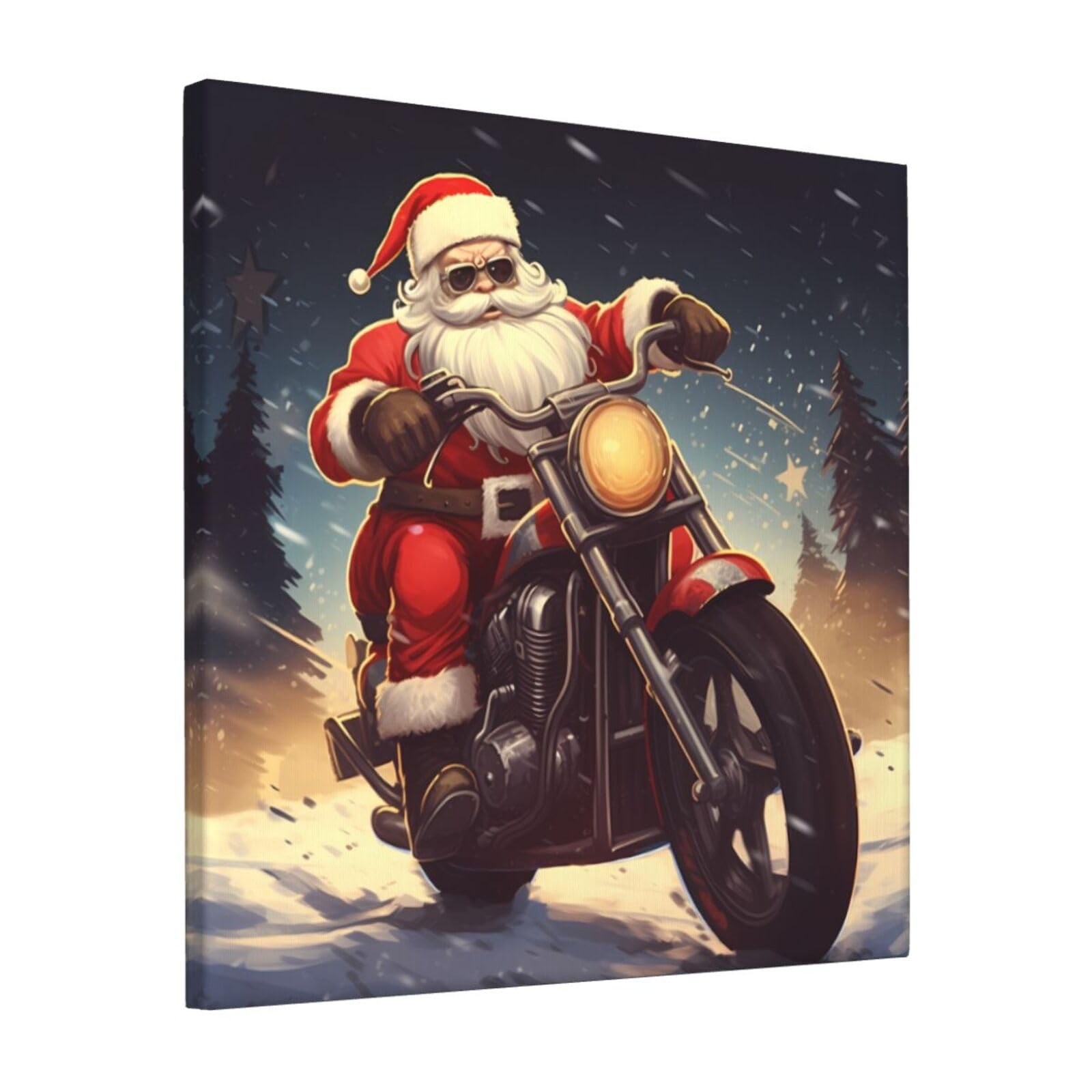 FodPand Santa Claus Biker Riding Canvas Wall Art for Living Room Wall Decor 12"x12" Modern Artwork Painting Pictures Hanging Canvas Prints Aesthetic Wall Art for Bedroom Bathroom Office Wallart Decor