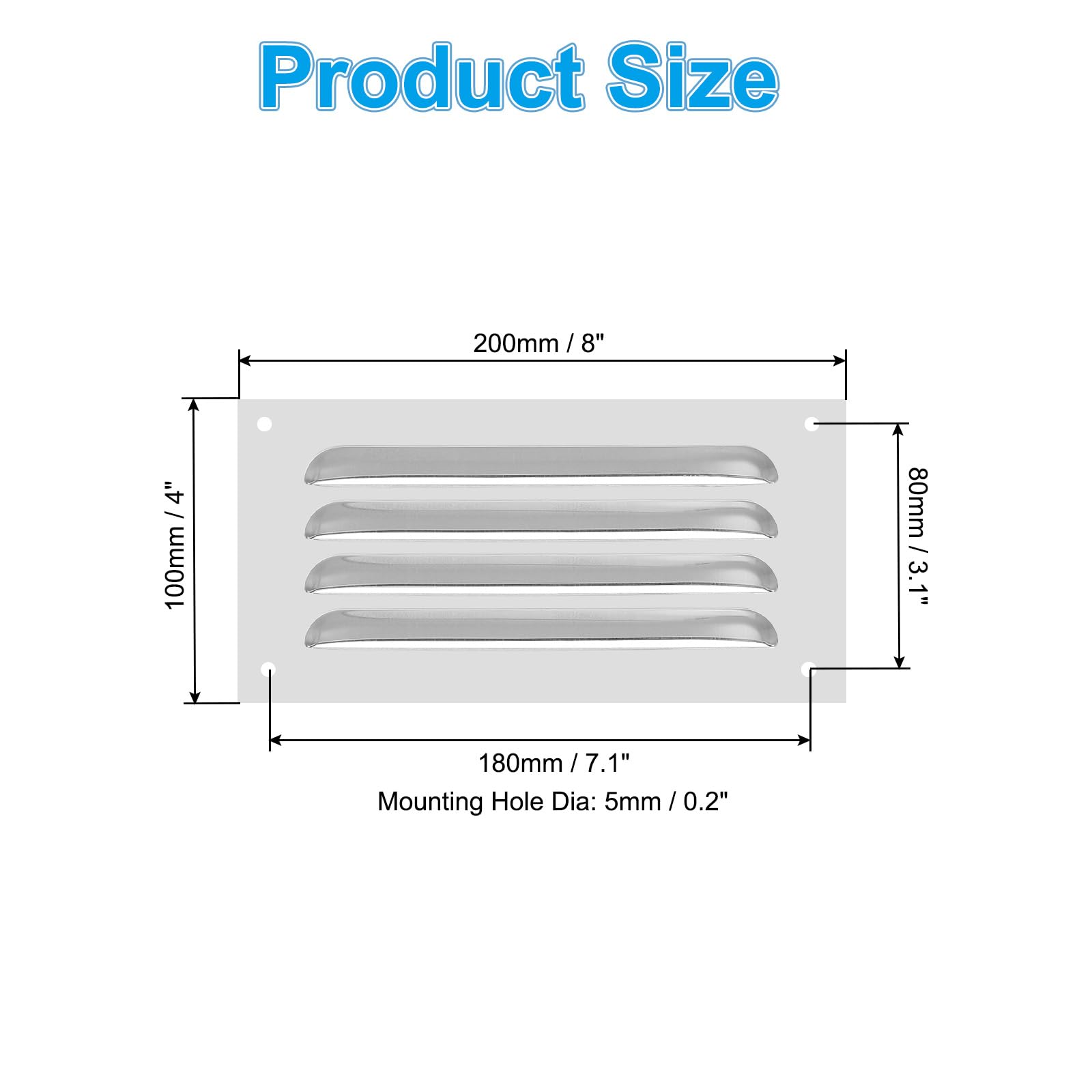 PATIKIL 8 x 4 Inch Aluminum Vent Cover, Screen Air Grille Ventilation Cover HVAC Louvered Grill for Home Kitchen Fireplace Wall Ceiling, Silver Tone - Image 2
