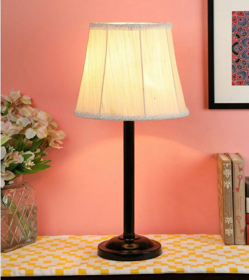 tu casa Off White Cotton Shade with Black Metal-Iron Base Table Lamp | Elegant Bedside & Desk Lamp for Bedroom, Living Room, Office, Home Décor & Gifting (Height : 22 Inch/No Blub Included)-image-47