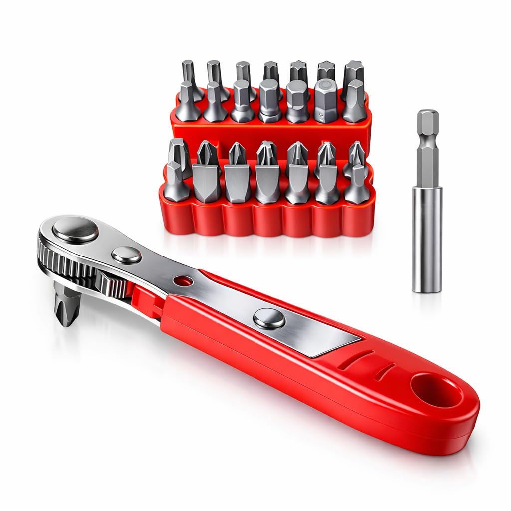 Mini Ratchet Set, 33 pcs Ratchet Right Angle Screwdriver 36 Tooth, Ratchet Screwdriver, Angled Screwdriver for Tight Spaces, Compact Ratchet Wrench Bit Set