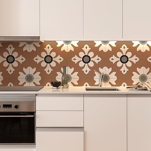 Miniatura 3 de Alwayspon Suelo de vinilo, retro rosa oscuro autoadhesivo adhesivo en azulejos de transferencia para baño, cocina, salpicaduras, azulejos de vinilo