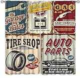 XBDDZSW 1950s Retro Vintage Car Signs Automobile Advertising Repair Vehicle Garage Classics Servicing Pattern Printed Bedroom Living Room Decoration Curtains W42 * L45 Inch