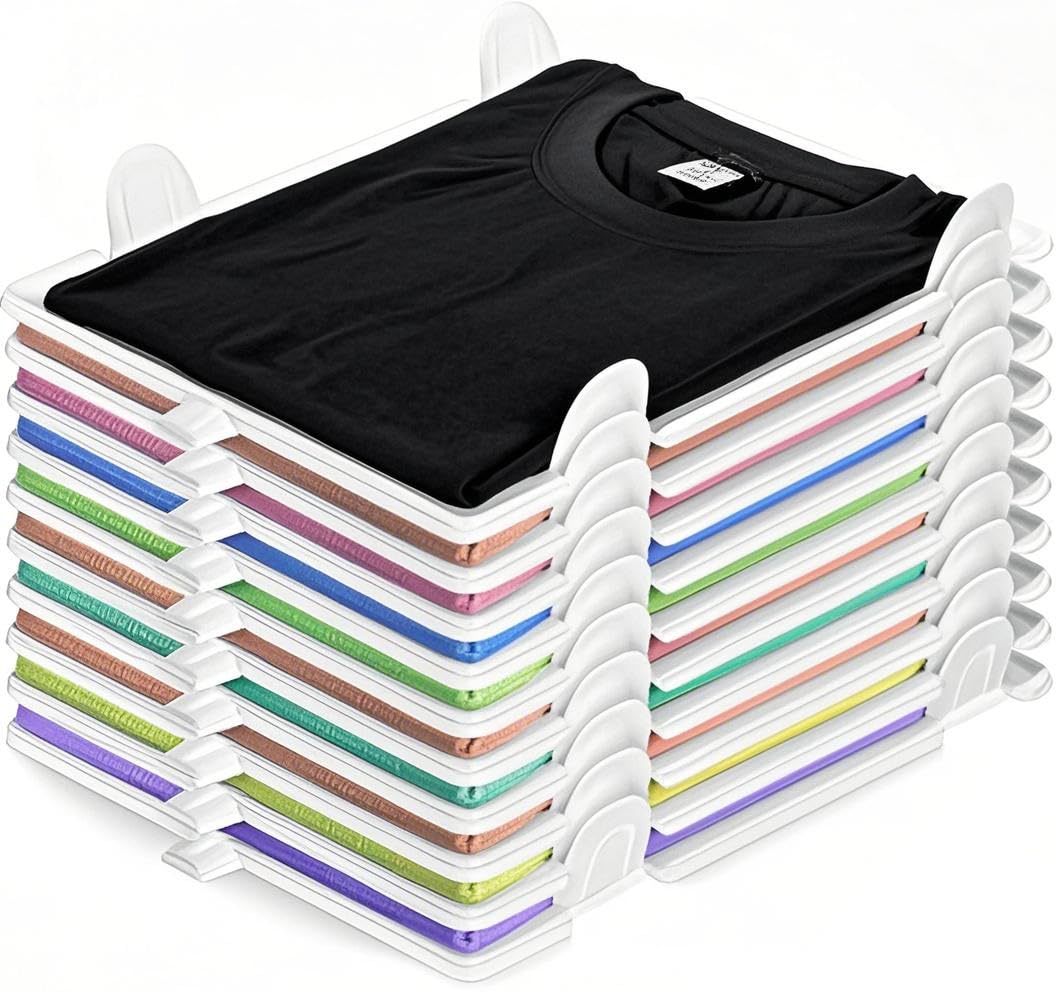 Organizador de Armario para Camisetas, Organizador de almacenamiento para armario, Ropero Apilable para Adultos y Niños, Set de 10 – Perfecto para un Armario Ordenado y Ahorro de Espacio