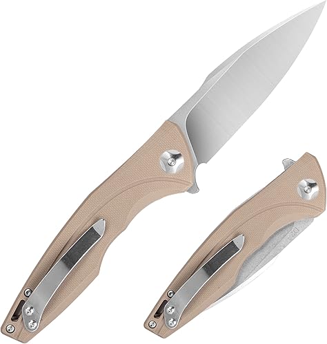 Enhudam Cuchillo de bolsillo plegable G10 con mango pequeño EDC, hoja de acero D2 de 3.3 pulgadas, cuchillo de caza táctico afilado con clip de