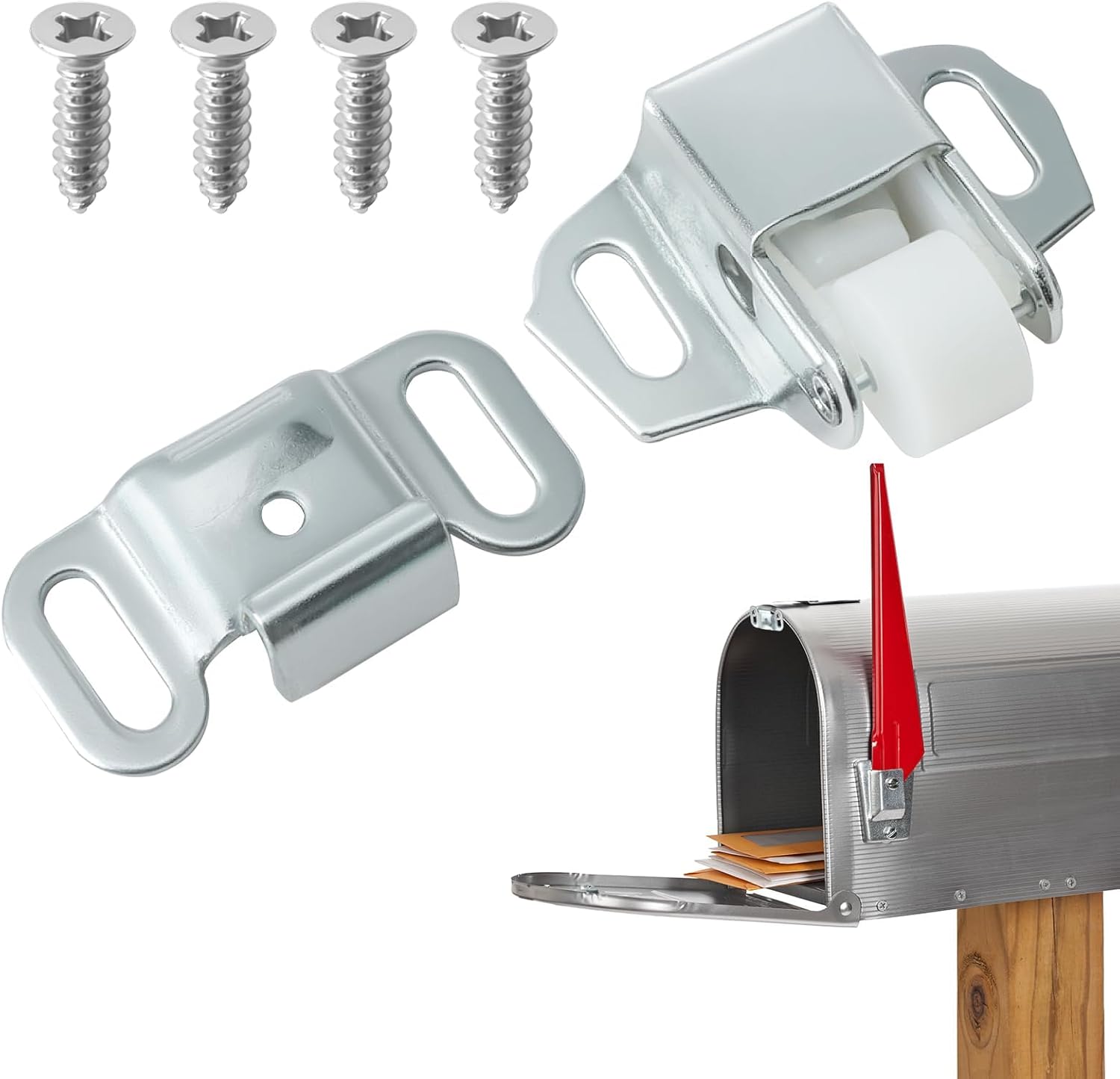 Mailbox Replacement Roller Catch Latch, Durable Roller Catch Latch with Screws for Mailbox Door Repair, Cabinet Doors, RVs, Campers, and Kitchen Hardware (1 Pc)
