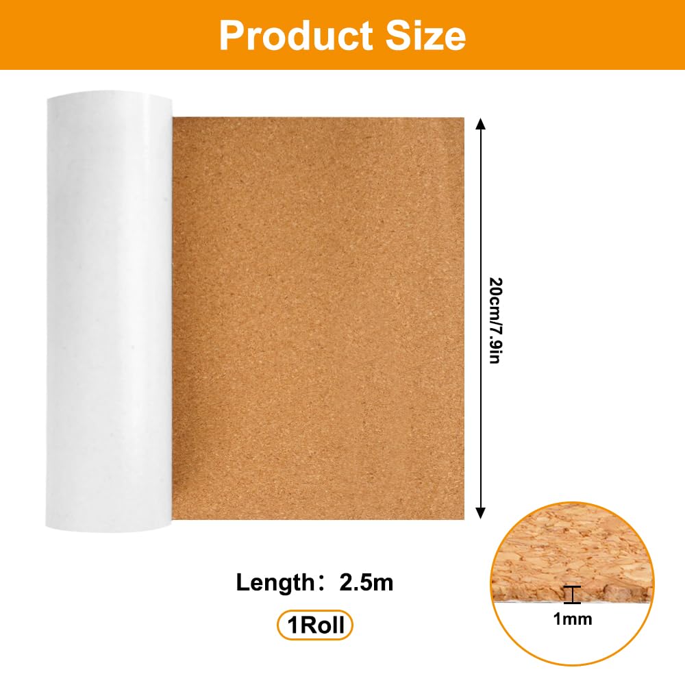 Corcho para Pared 250x20 cm Selbstklebende Korkplattenrolle 1 mm Grosor