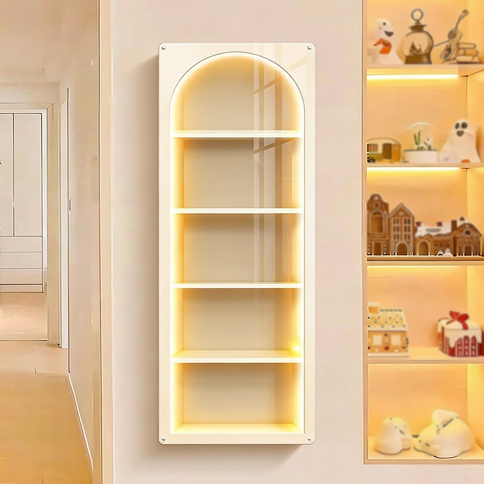 Vetrina Portaoggetti, Vetrina Da Parete Con Anta Trasparente, Libreria In Legno, Contenitore Impilabile Per Soggiorno, Studio(Wood color)