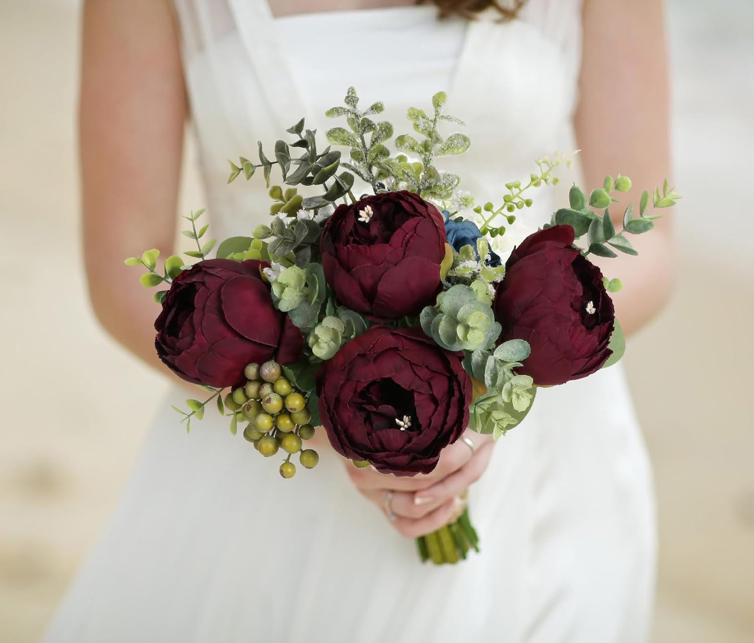 16pcs Dark Red Peonies Artificial Flowers 3.5'' Big Fake Peonies Silk Flowers Bulk Faux Vintage with Stems for Wedding Bridal Centerpieces Table Decor Floral Arrangements (Burgundy) - Image 5