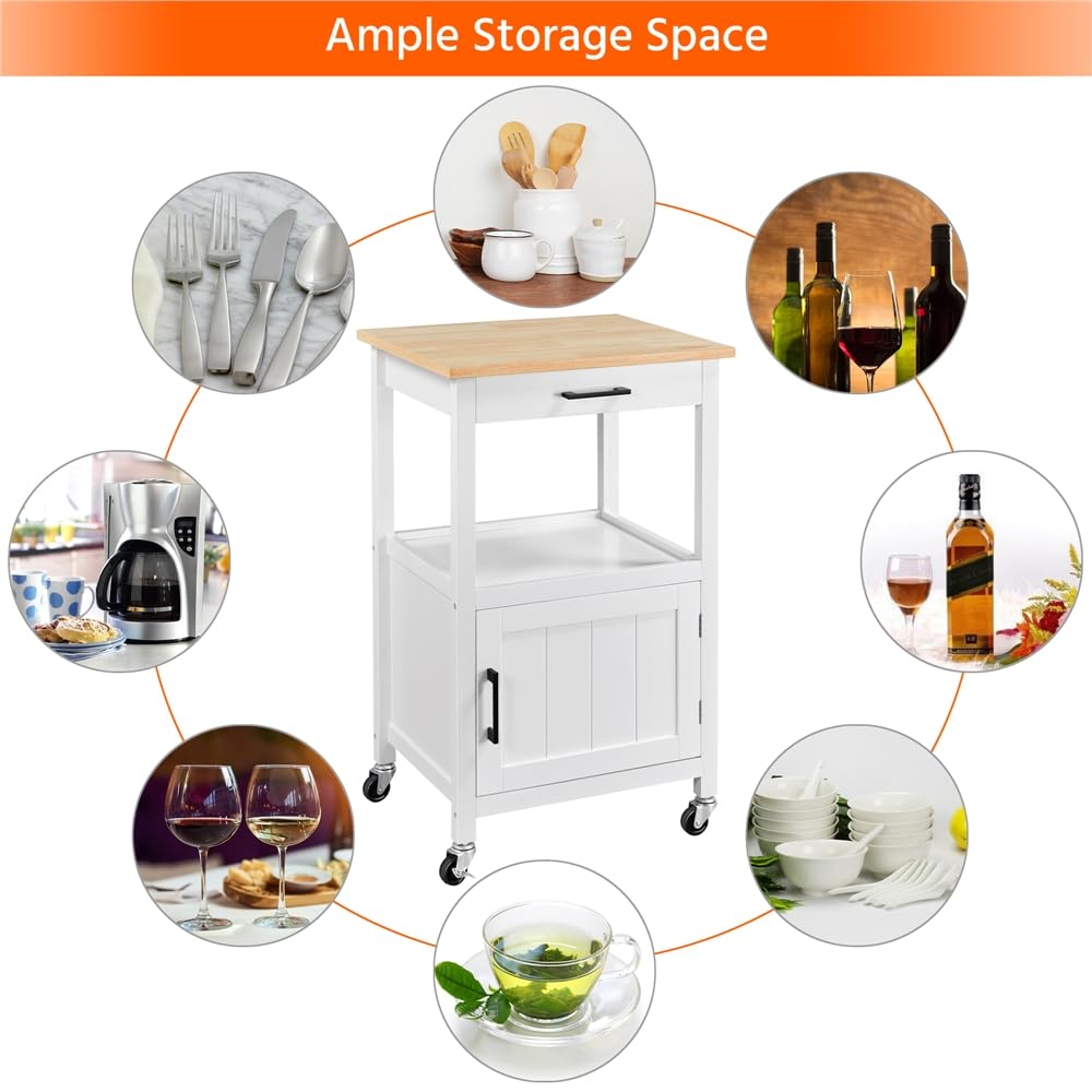 Yaheetech Carrello Cucina Bianco con Ruote di Servizio Credenza Mobile Portavivande a 2 Ripiani per Microonde Struttura in Legno e Metallo Moderno 55 x 45 x 89 cm